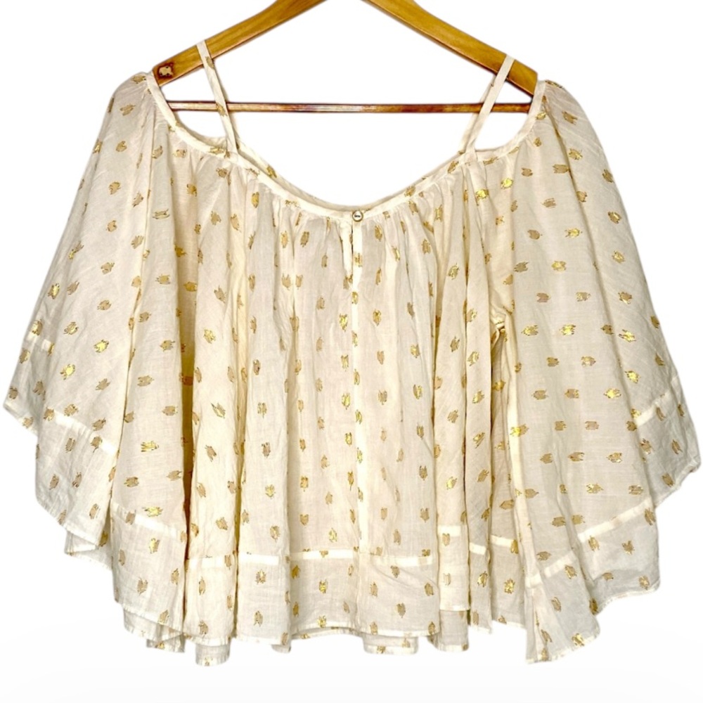 Denim & Supply Ralph Lauren Cotton IvoryOff-Shoulder Top Gold Foil | Sz: X-Small